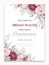 Personalised Corner Roses First Holy Communion Welcome Sign - Party Decor - Printarelle