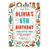 Personalised Cowboy Birthday Party Invitation – Illustrated Western Hats Boots & Cactus Design - birthday party, cowboy