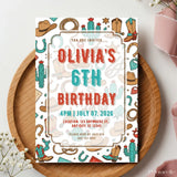 Personalised Cowboy Birthday Party Invitation – Illustrated Western Hats Boots & Cactus Design - birthday party, cowboy