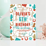 Personalised Cowboy Western Birthday Party Invitation – Cactus Boots & Lasso Rope Border - birthday party, wild west,