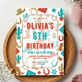 Personalised Cowboy Western Birthday Party Invitation – Cactus Boots & Lasso Rope Border - birthday party, wild west,