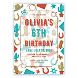 Personalised Cowboy Western Birthday Party Invitation – Cactus Boots & Lasso Rope Border - birthday party, wild west,