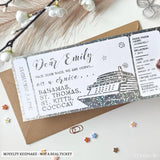 Personalised Cruise Ticket Gift | Travel Destination Surprise - personalised cruise, silver holographic, personalised
