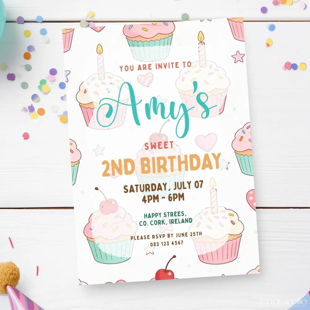 Personalised Cupcake Birthday Party Invitation - cupcake birthday, birthday invitations, cupcake birthday invitations,