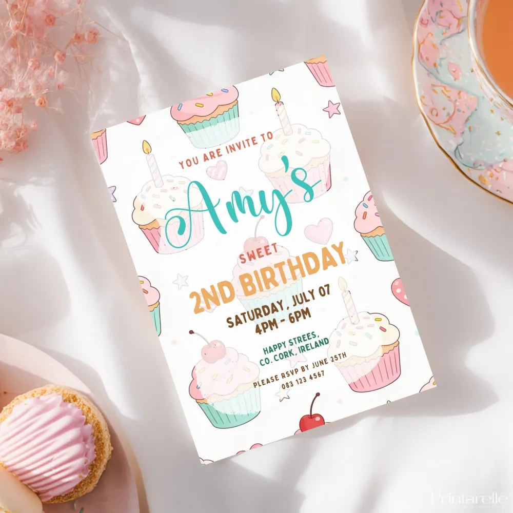 Personalised Cupcake Birthday Party Invitation - cupcake birthday, birthday invitations, cupcake birthday invitations,