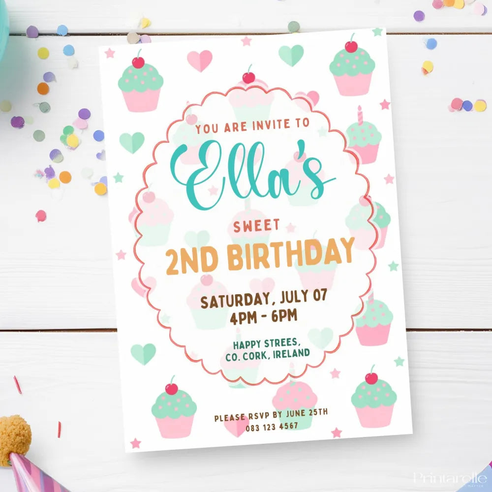 Personalised Cupcake Birthday Party Invitation - cupcake birthday, cupcake birthday party, birthday party invitation,