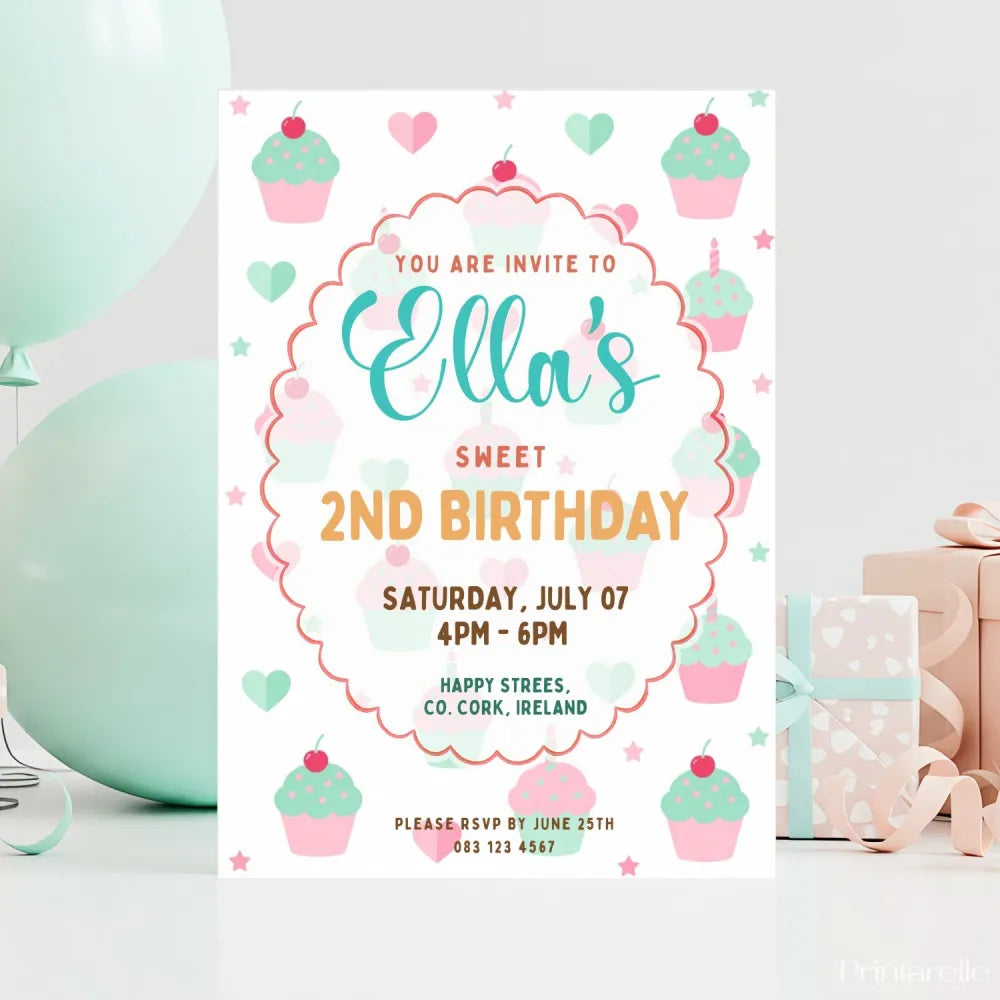 Personalised Cupcake Birthday Party Invitation - cupcake birthday, cupcake birthday party, birthday party invitation,