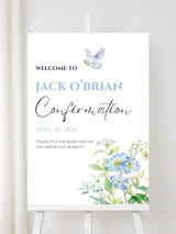 Personalised Dove & Blue Flowers Confirmation Welcome Sign - Party Decor - Printarelle