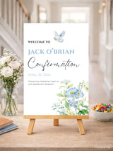 Personalised Dove & Blue Flowers Confirmation Welcome Sign - Party Decor - Printarelle