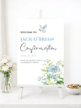 Personalised Dove & Blue Flowers Confirmation Welcome Sign - Party Decor - Printarelle