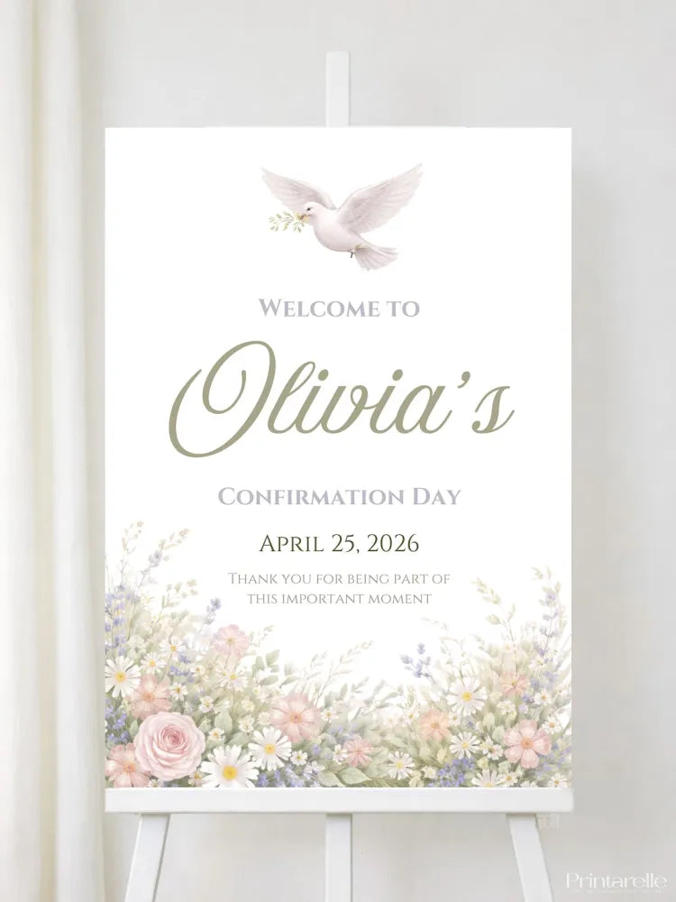 Personalised Dove Confirmation Welcome Sign - Party Decor - Printarelle
