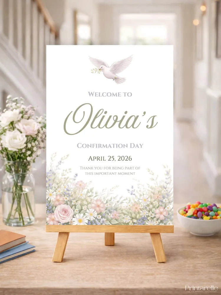 Personalised Dove Confirmation Welcome Sign - Party Decor - Printarelle