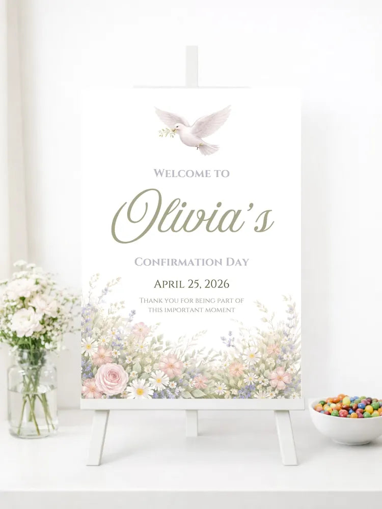 Personalised Dove Confirmation Welcome Sign - Party Decor - Printarelle