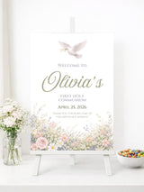Personalised Dove & Wildflowers First Holy Communion Welcome Sign