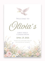 Personalised Dove & Wildflowers First Holy Communion Welcome Sign