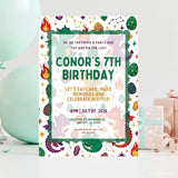 Personalised Dragon Birthday Party Invitation – Baby Dragons Eggs & Crystals Scalloped Border - dragon birthday, baby