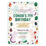 Personalised Dragon Birthday Party Invitation – Colourful Baby Dragons & Gems Open Layout - dragon birthday, baby