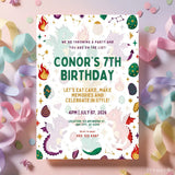 Personalised Dragon Birthday Party Invitation – Colourful Baby Dragons & Gems Open Layout - dragon birthday, baby