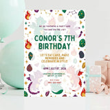 Personalised Dragon Birthday Party Invitation – Colourful Baby Dragons & Gems Open Layout - dragon birthday, baby