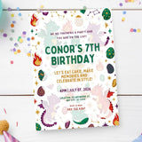 Personalised Dragon Birthday Party Invitation – Colourful Baby Dragons & Gems Open Layout - dragon birthday, baby