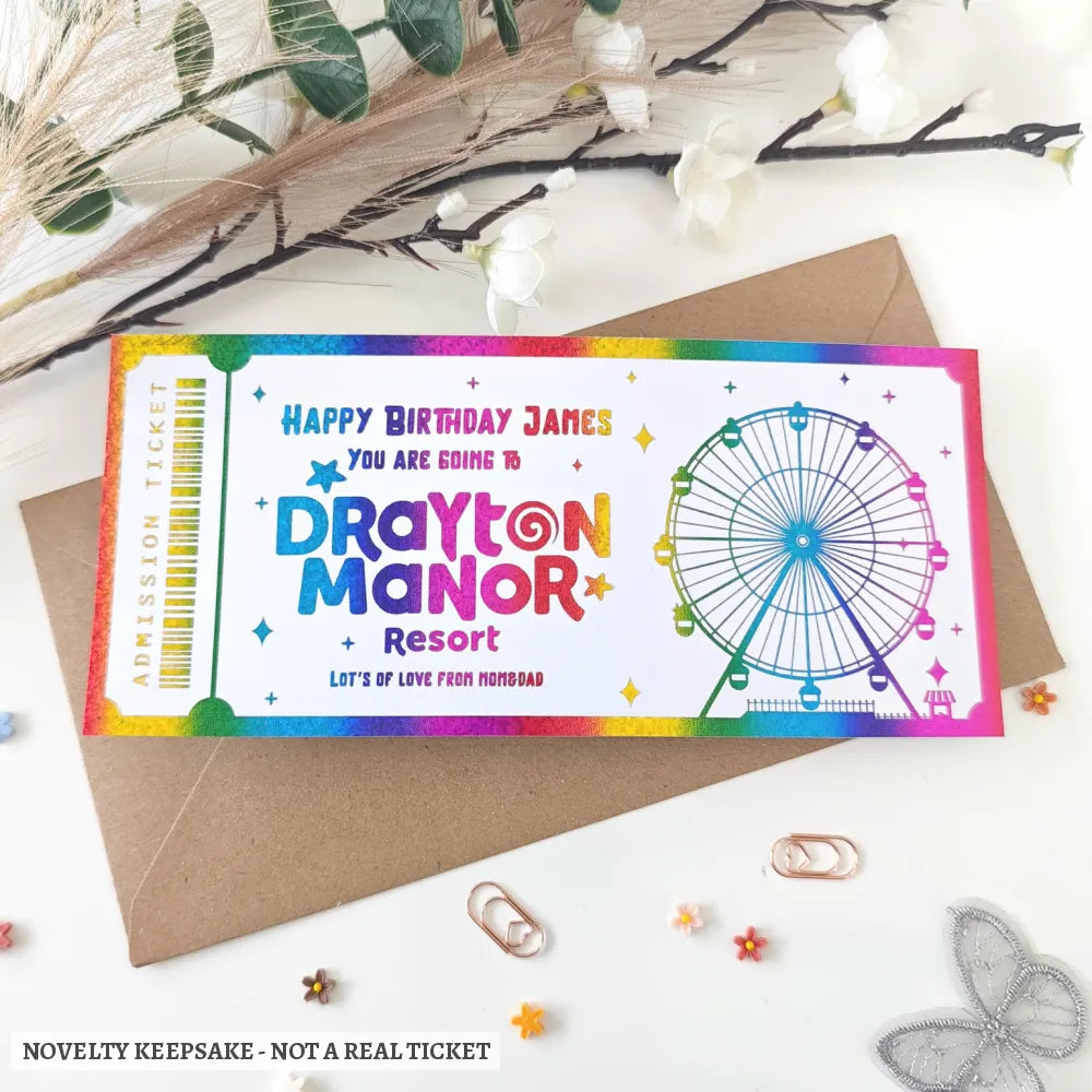 Personalised Drayton Manor Resort Birthday Ticket | Kids Surprise Gift - drayton manor resort, drayton manor, manor