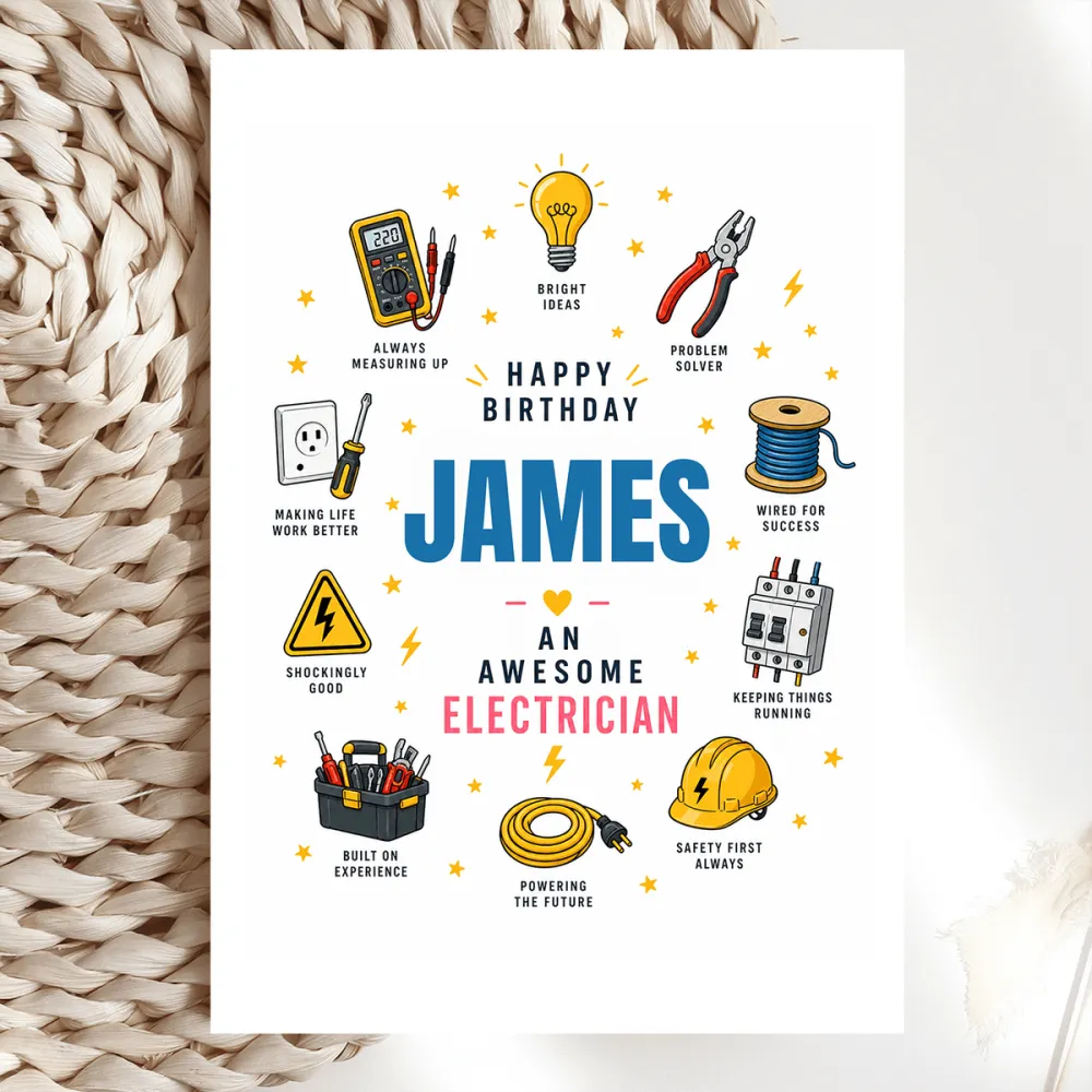 Personalised Electrician Birthday Card - birthday card, personalised electrician birthday, electrician birthday card,