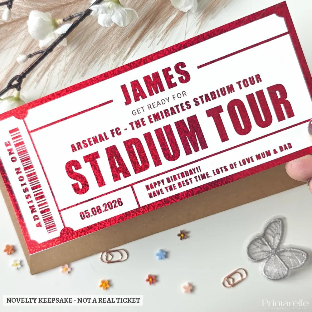 Personalised Emirates Stadium Tour Ticket Gift | Arsenal FC Birthday Surprise - stadium tour, stadium tour ticket, tour