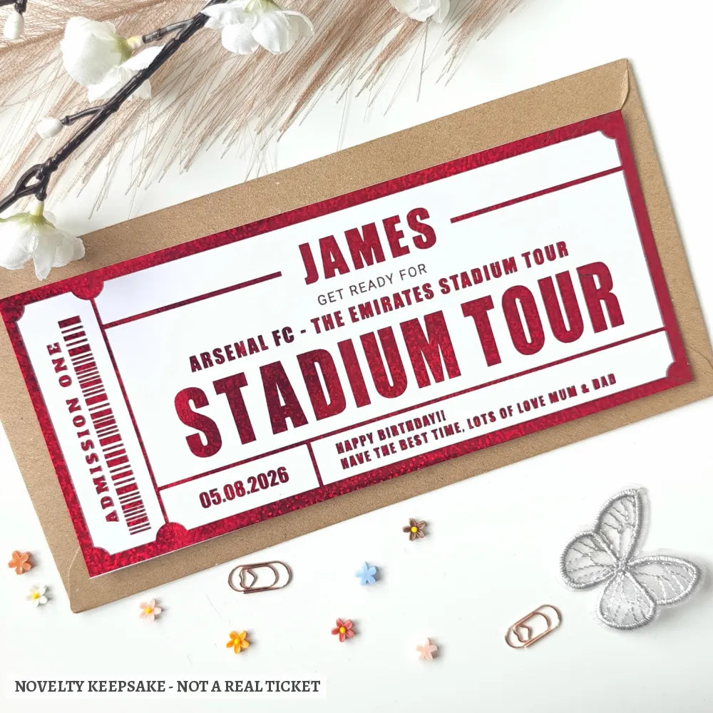Personalised Emirates Stadium Tour Ticket Gift | Arsenal FC Birthday Surprise - stadium tour, stadium tour ticket, tour