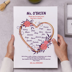 Personalised Teacher Print – Floral Heart Thank You Gift