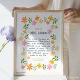 Floral Thank You Teacher Print – Personalised End of Year Gift - Prints