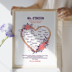 Personalised Teacher Print – Floral Heart Thank You Gift