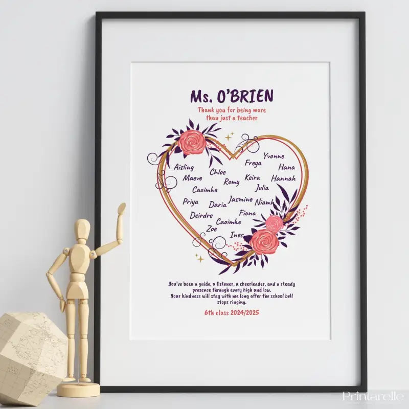 Personalised Teacher Print – Floral Heart Thank You Gift - Prints