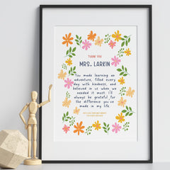 Floral Thank You Teacher Print – Personalised End of Year Gift