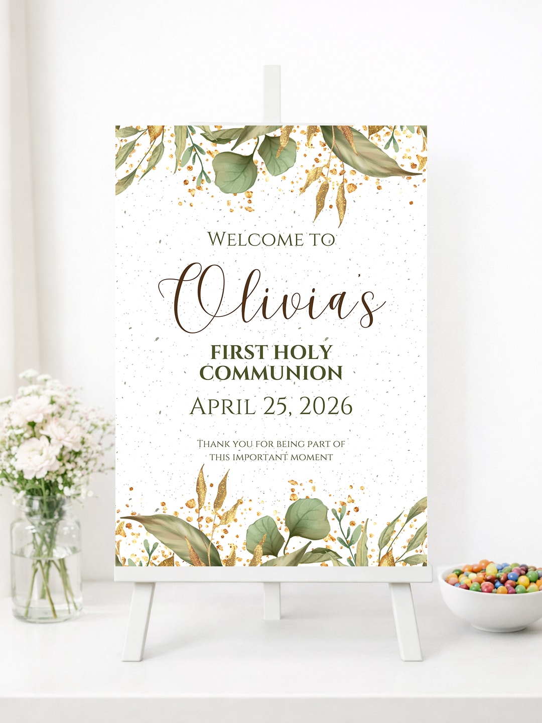 Personalised Eucalyptus First Holy Communion Welcome Sign - Party Decor - Printarelle
