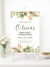 Personalised Eucalyptus First Holy Communion Welcome Sign - Party Decor - Printarelle