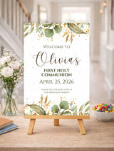 Personalised Eucalyptus First Holy Communion Welcome Sign - Party Decor - Printarelle
