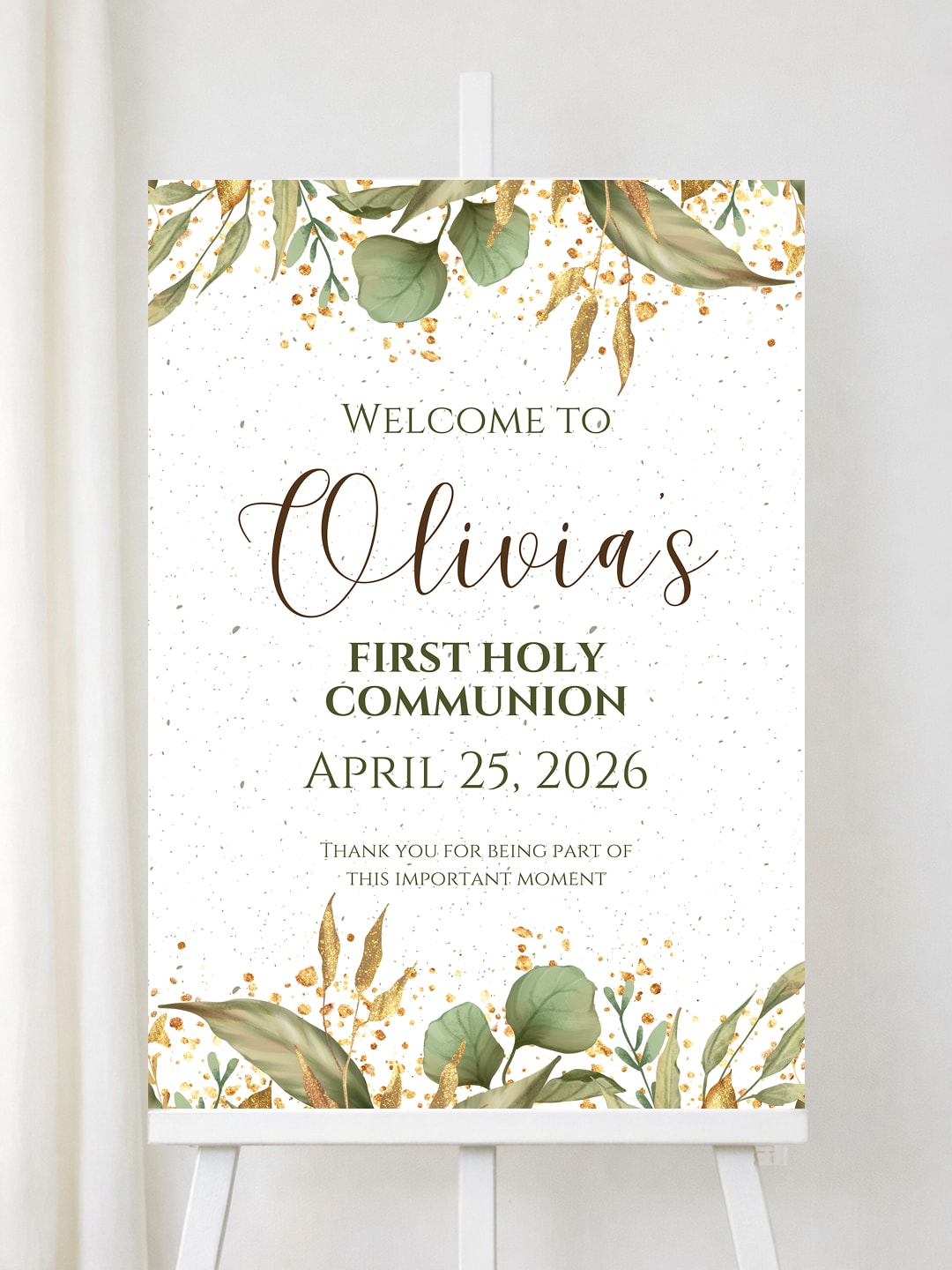 Personalised Eucalyptus First Holy Communion Welcome Sign - Party Decor - Printarelle