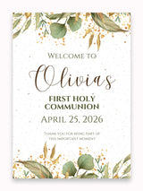 Personalised Eucalyptus First Holy Communion Welcome Sign - Party Decor - Printarelle