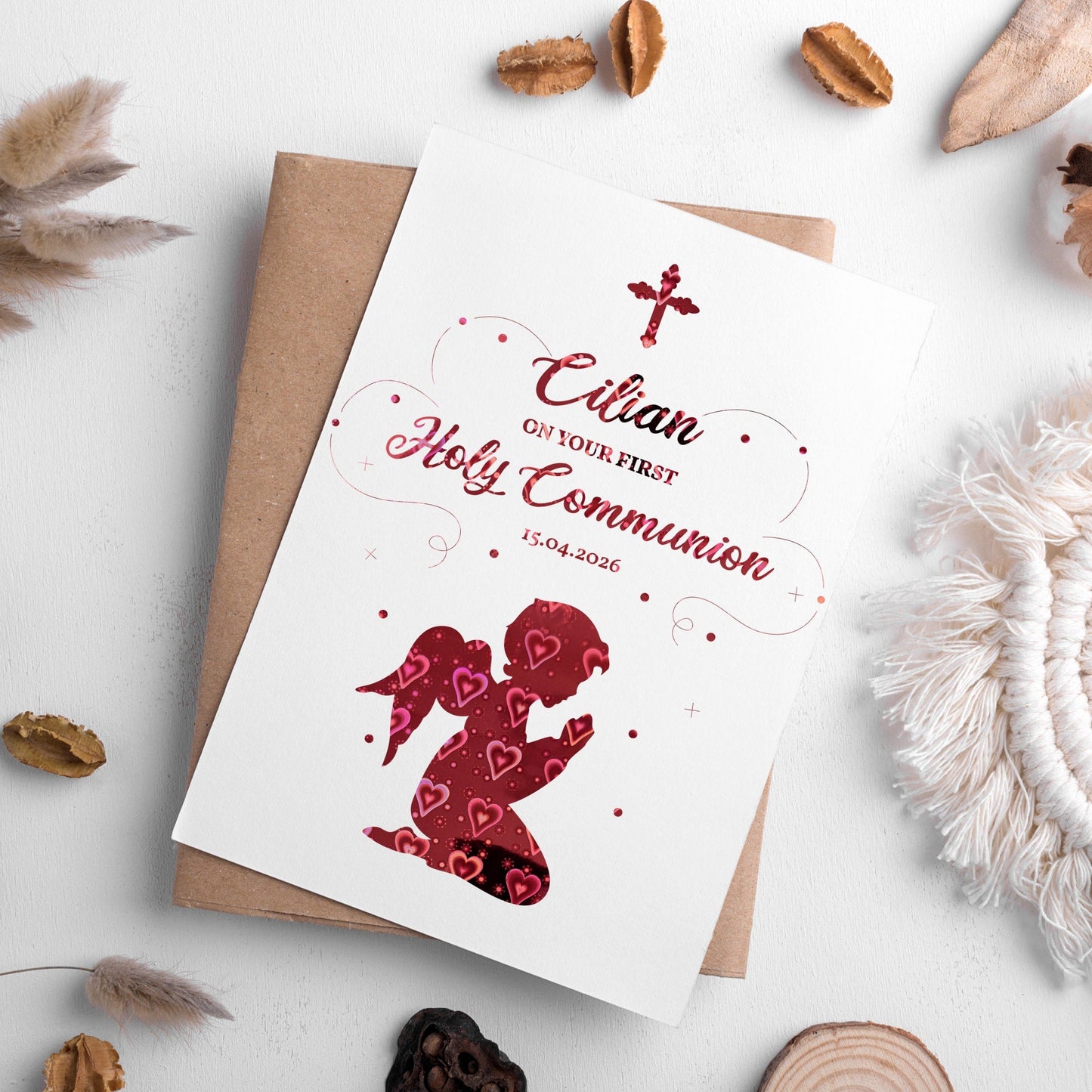 Personalised First Holy Communion Card - Praying Child Foil - Greeting Card - Printarelle