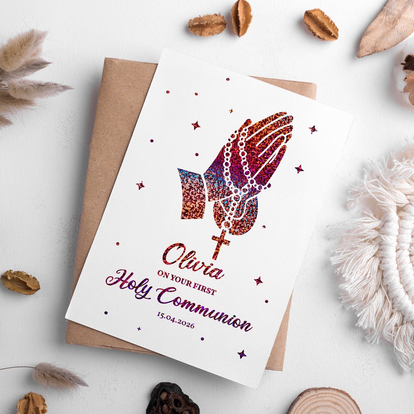 Personalised First Holy Communion Card - Praying Hands Foil - Greeting Card - Printarelle