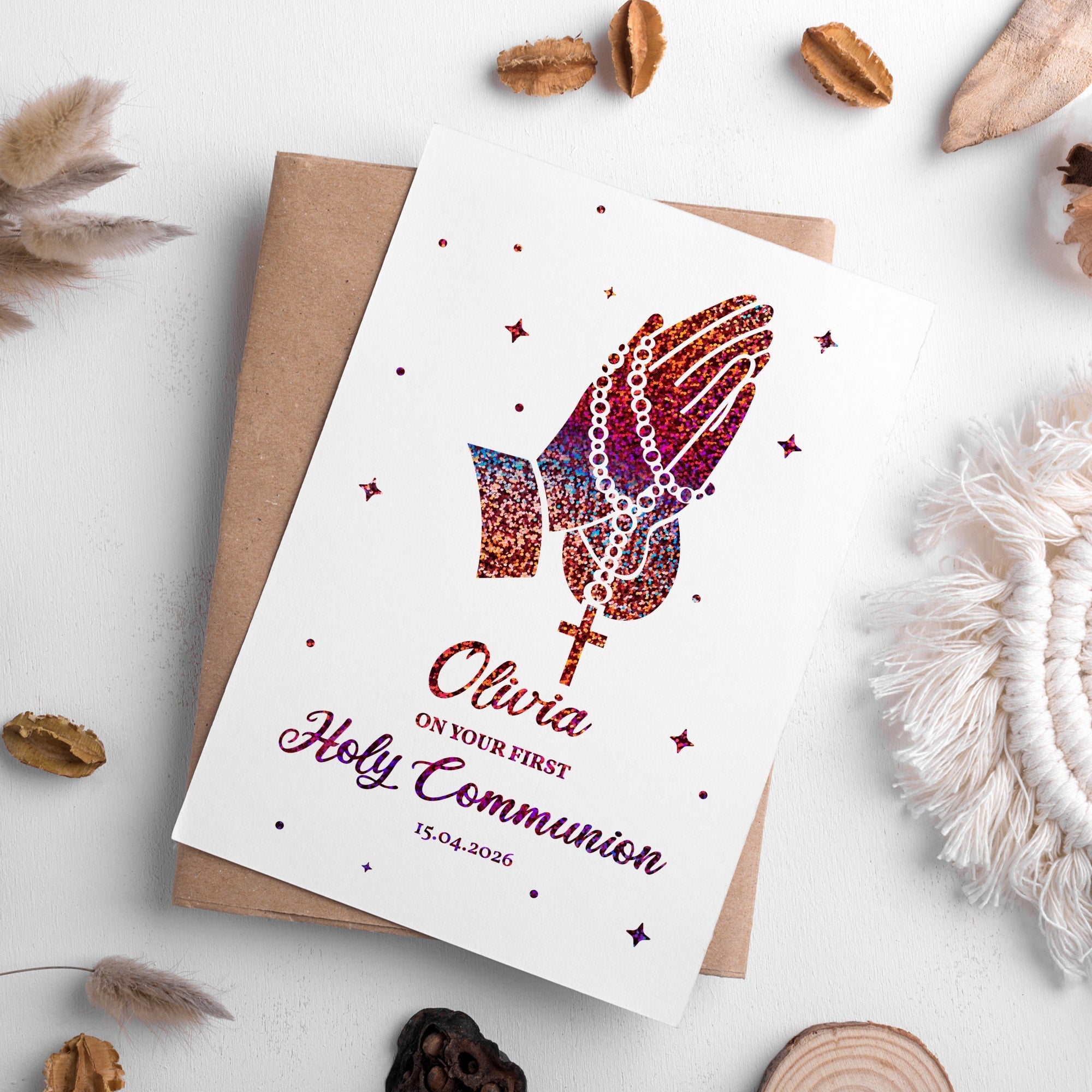 Personalised First Holy Communion Card - Praying Hands Foil - Greeting Card - Printarelle