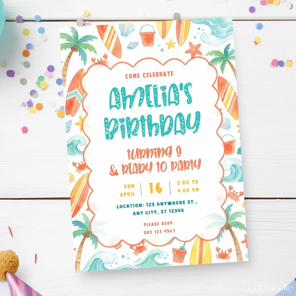 Personalised Flamingo Pool Party Birthday Invitation – Tropical Summer Swim Design - birthday invitation, pool party
