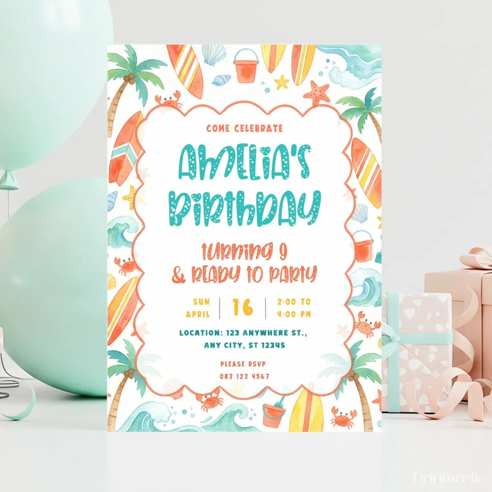 Personalised Flamingo Pool Party Birthday Invitation – Tropical Summer Swim Design - birthday invitation, pool party
