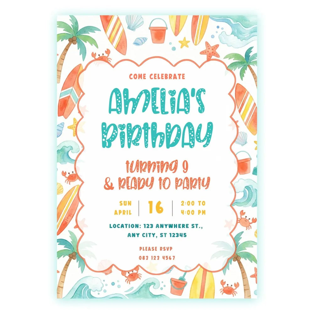 Personalised Flamingo Pool Party Birthday Invitation – Tropical Summer Swim Design - birthday invitation, pool party