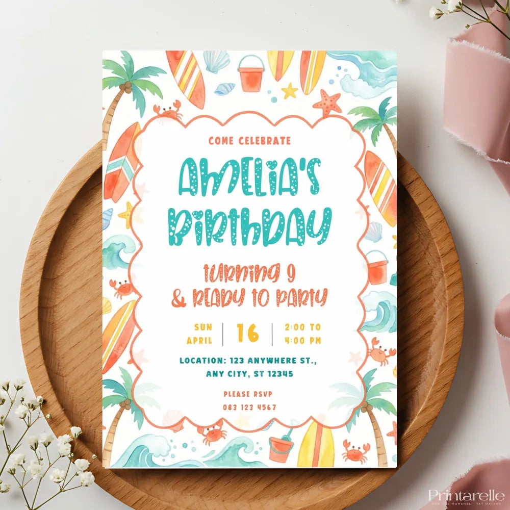 Personalised Flamingo Pool Party Birthday Invitation – Tropical Summer Swim Design - birthday invitation, pool party