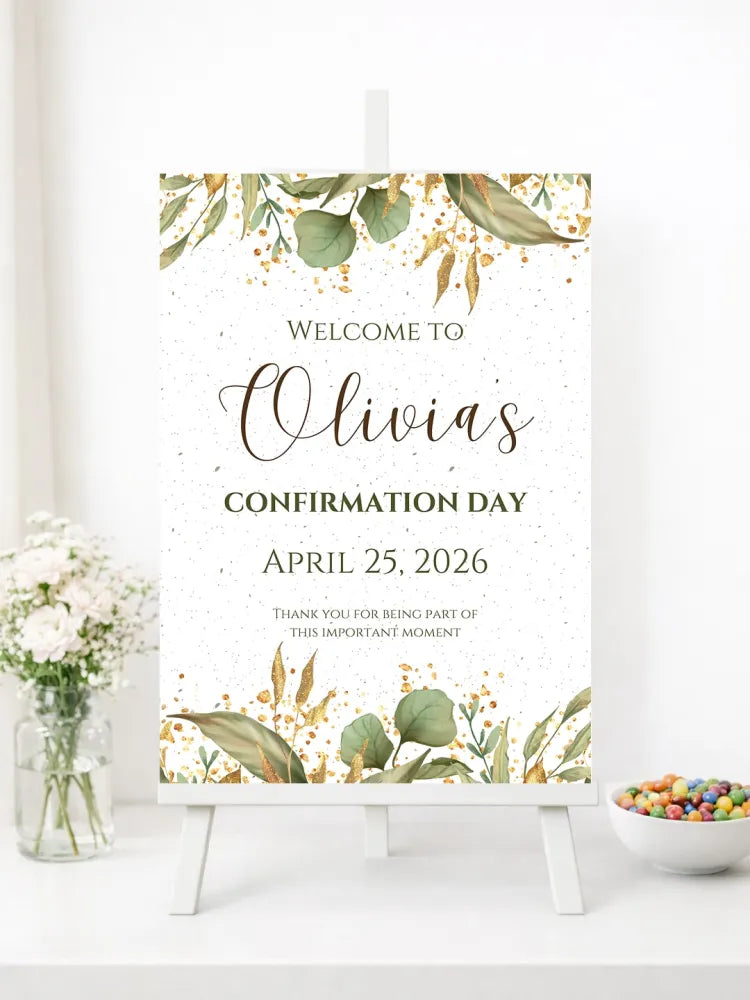 Personalised Floral Confirmation Welcome Sign - Party Decor - Printarelle