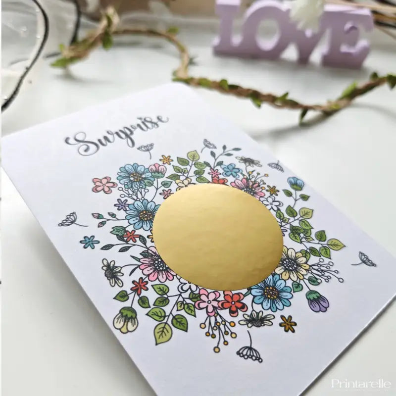 Personalised flower-themed card with kraft envelope