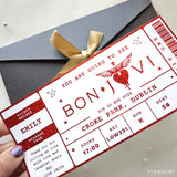personalised bon jovi foil concert ticket in red with kraft envelope