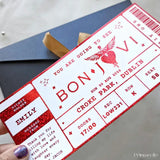 personalised bon jovi foil concert ticket in red with kraft envelope