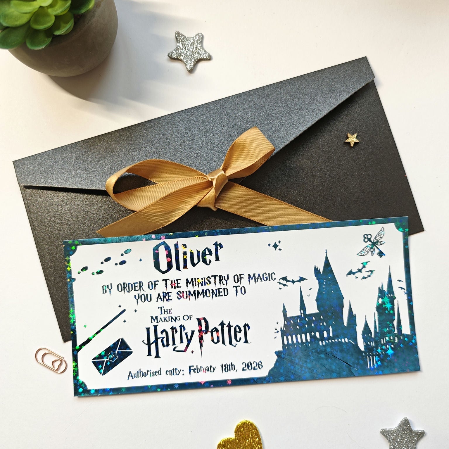 Personalised Foil Harry Potter Ticket | Hogwarts Acceptance Letter - Foil Ticket - Printarelle
